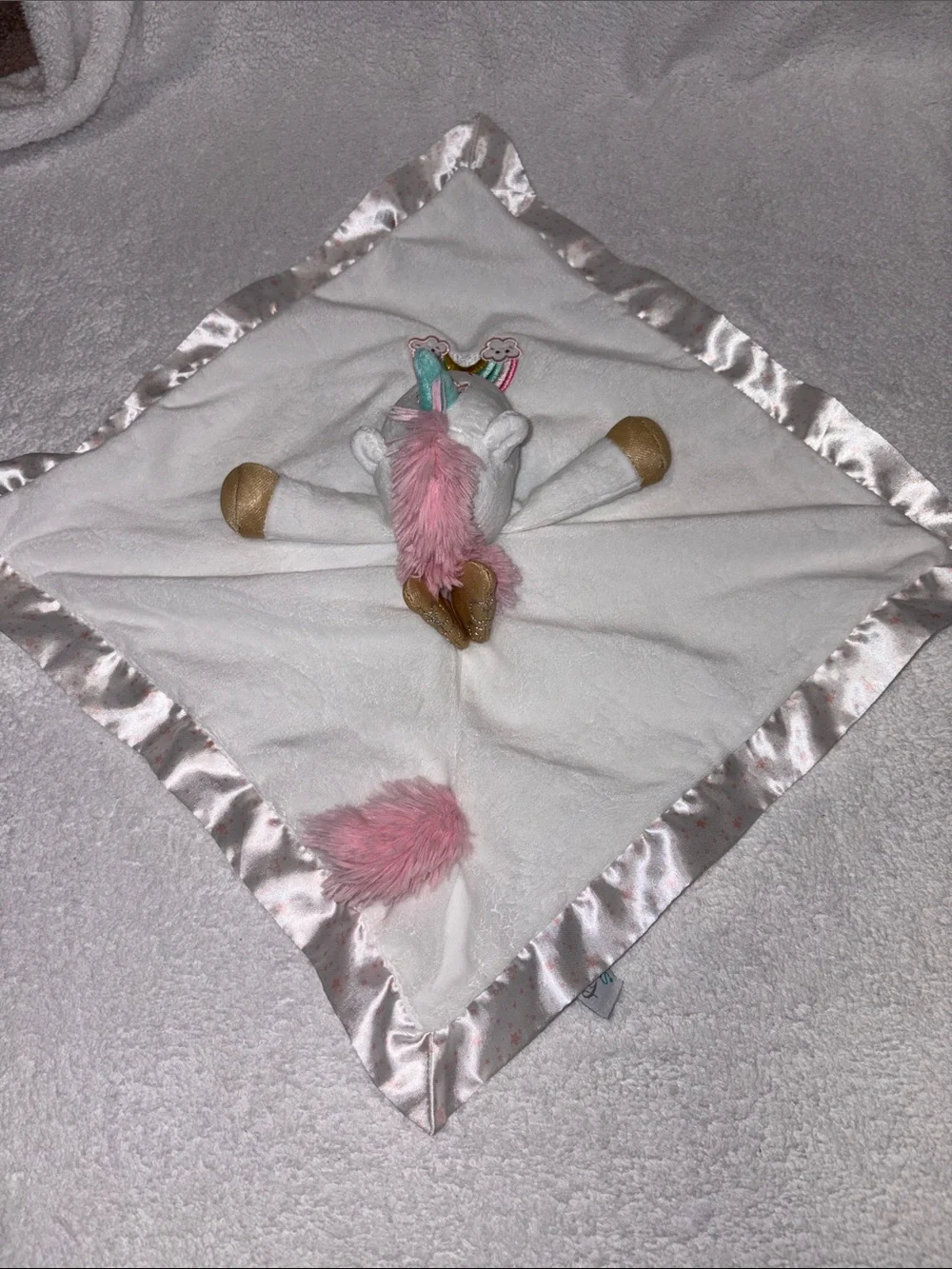 Douglas baby rainbow Unicorn Snuggle Lovey Blanket - White & Pink Plush Comfort